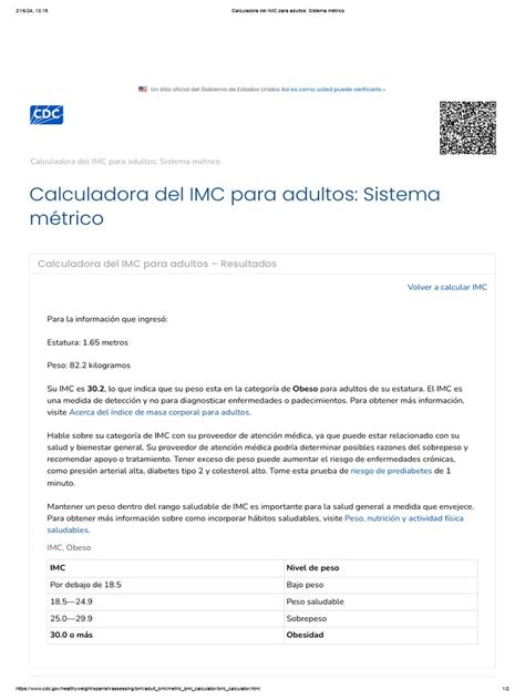 Calculadora del IMC para adultos: Sistema métrico.